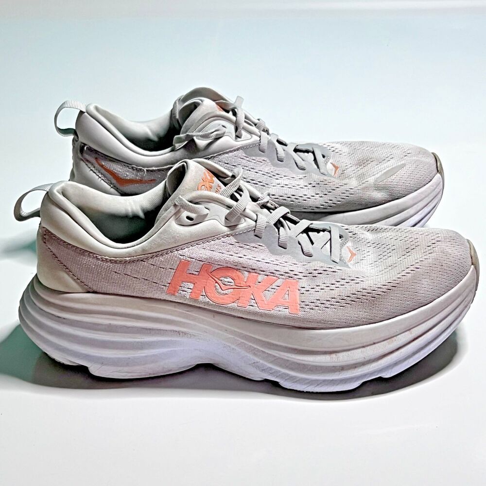 Womens HOKA ONE ONE Bondi 8 Grey Copper Running Shoes Size 9B